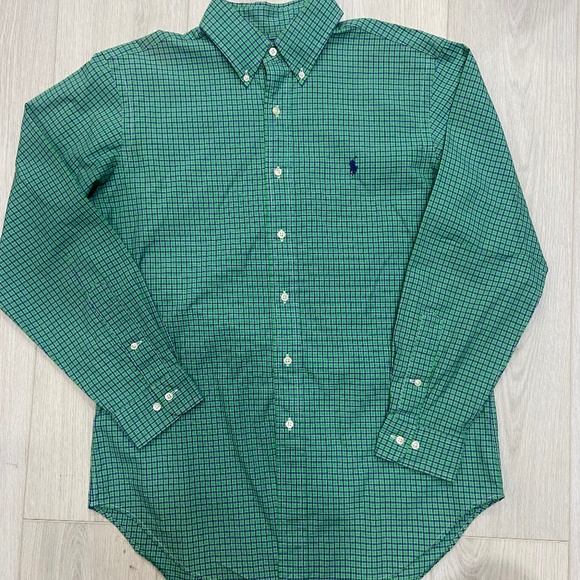 Ralph Lauren Polo Classic Fit Green & Blue Long-sleeve Button Down Mens  15.5 - Picture 1 of 9